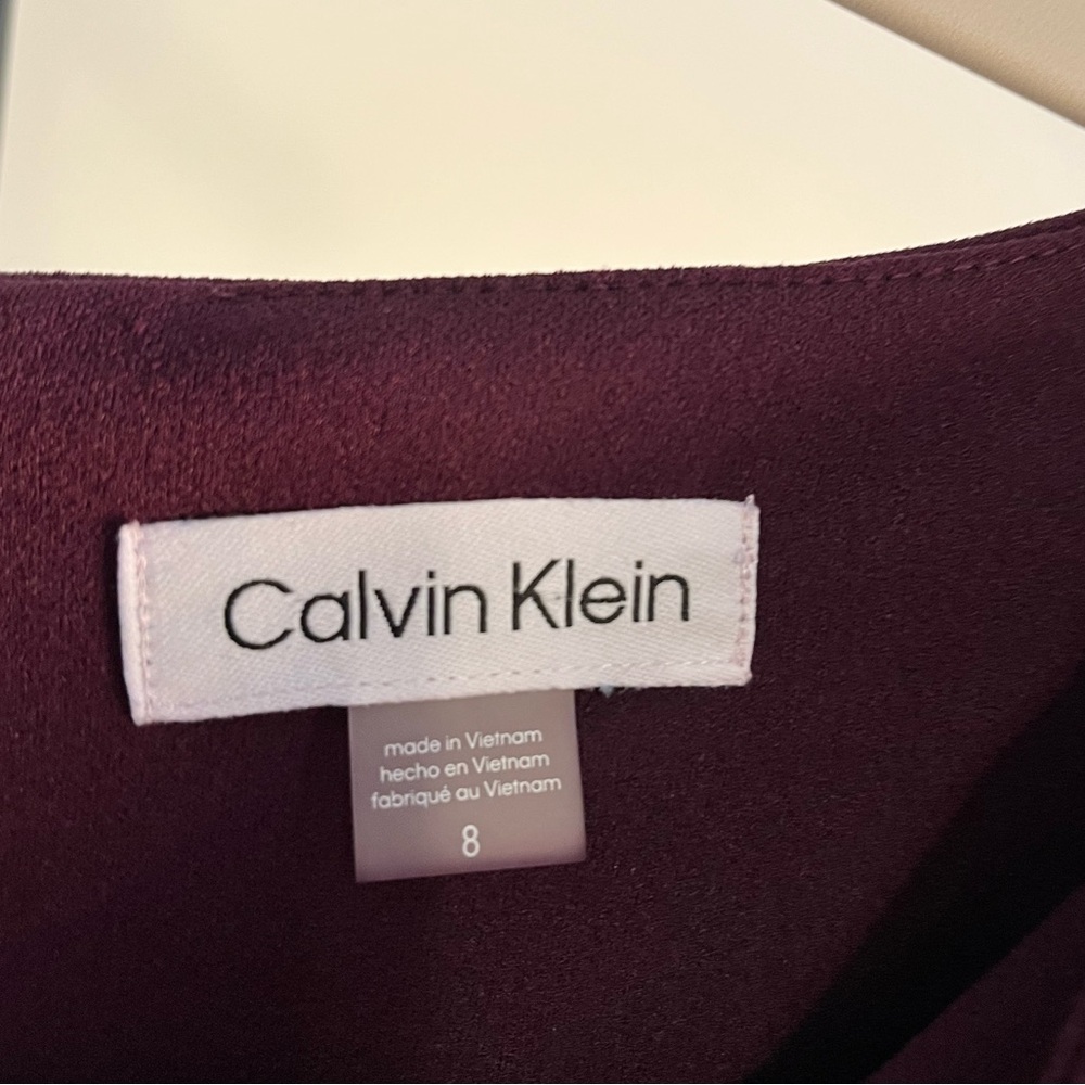 Calvin Klein Burgundy Asymmetrical Sheath‎ Midi Dress 8 3/4 Sleeve Front Slit - Picture 5 of 8